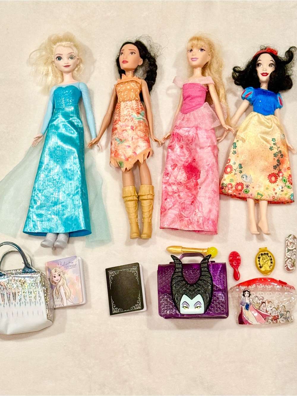 Disney Princess Dolls - Elsa, Pocahontas, Sleeping Beauty Aurora and Snow White